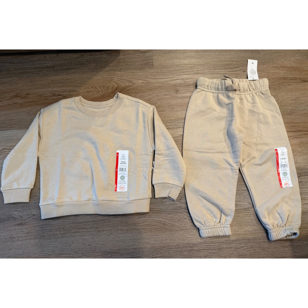 Boys 2T Tan Fleece Sweatshirt and Joggers Outfit Set NWT